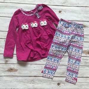 Nannette Kids pink cat Ruffle Top and Pants